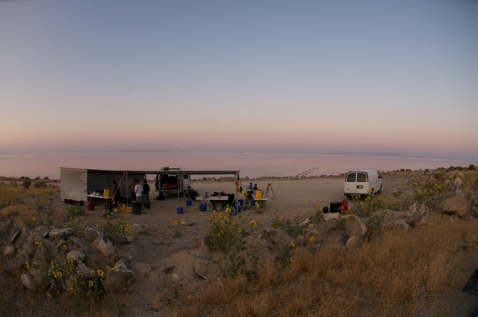 Camp at Spiral Jetty, Rozel Point, Great Salt Lake, Utah.
