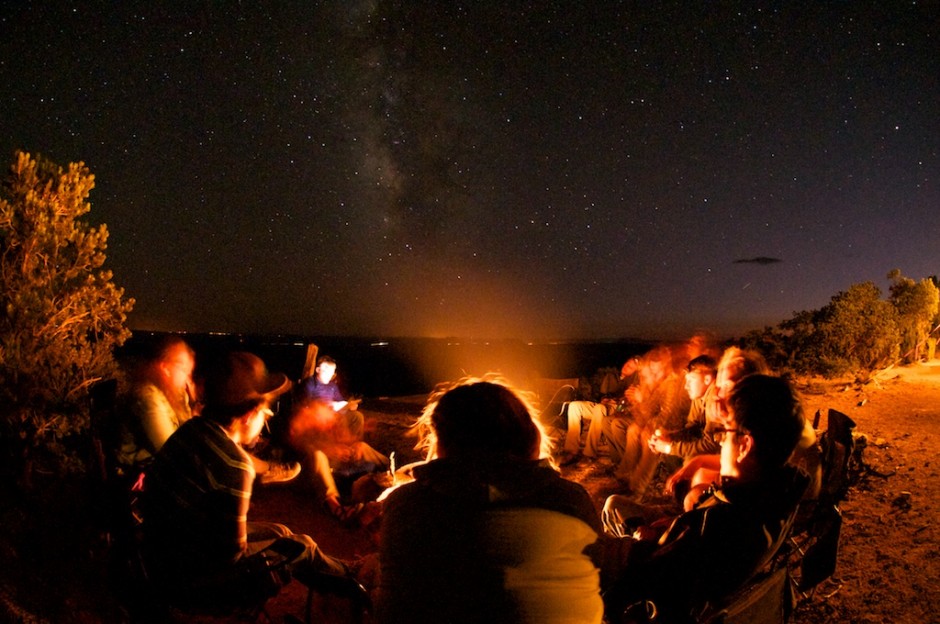 Campfire and Milky Way, Muley Point, Utah.
