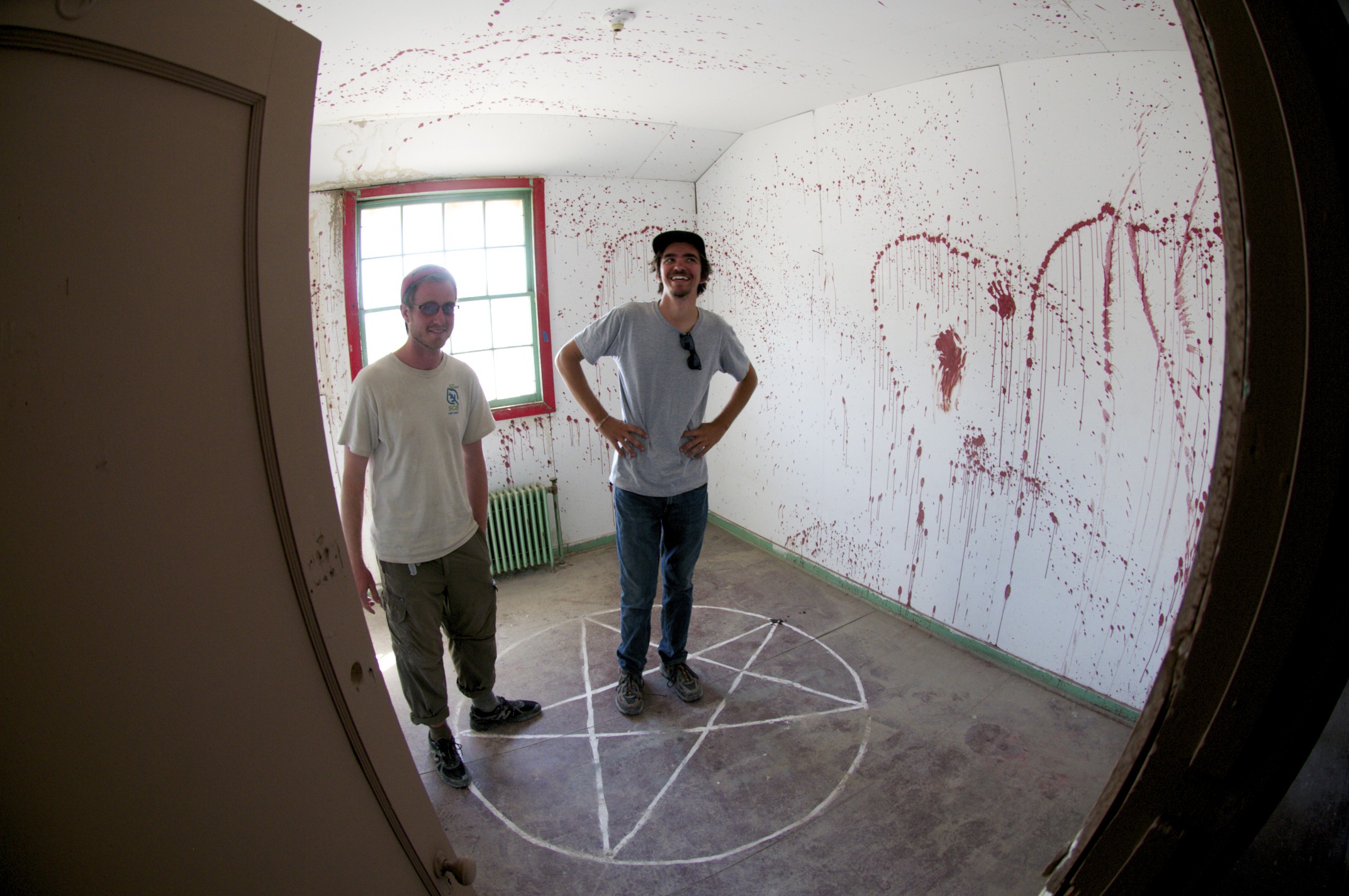 Ted and Kyle in the pentagram room, Center for Land Use Interpretation, Wendover, Utah.